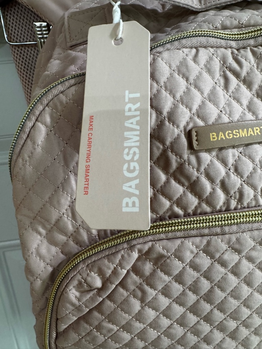 BAGSMART Quilted Backpack Blush Pink Travel Laptop Bag Gold Zippers - Picture 6 of 13